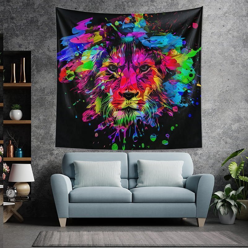 Colorful Lion Tapestry Wall Hanging