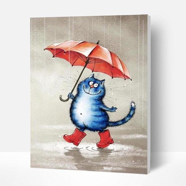 Paint by Numbers Kit - Blue Cat In The Rain - Top Gifts-BlingPainting-Customized Products Make Great Gifts