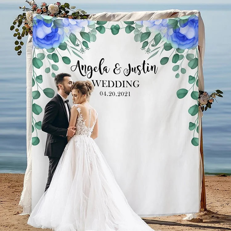 Custom Navy Blue Roses Greenery Wedding Backdrop-BlingPainting-Customized Products Make Great Gifts