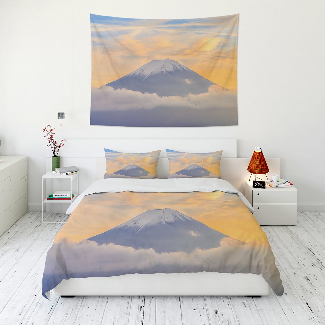 Mount Fuji Snow Scene Tapestry Wall Hanging and 3Pcs Bedding Set Home Decor-BlingPainting-Customized Products Make Great Gifts