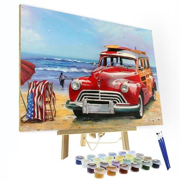 Paint by Numbers Kit - Vintage Car by The Sea-BlingPainting-Customized Products Make Great Gifts