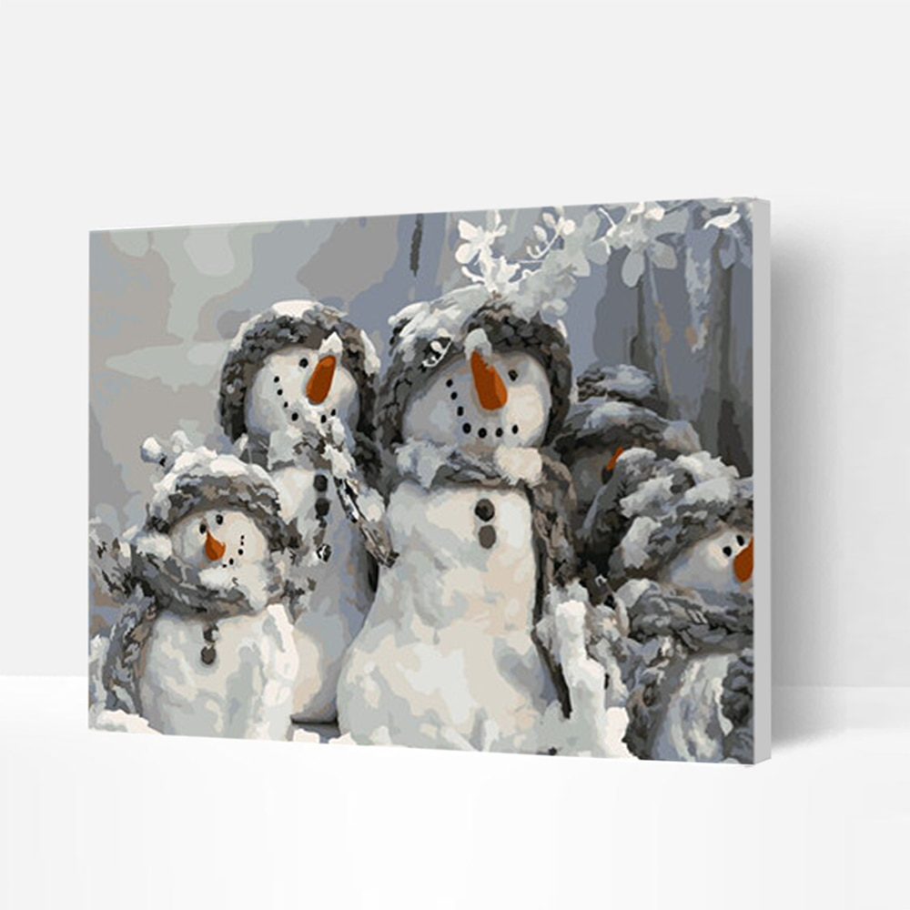 Paint by Numbers Kit - Christmas Snowman Family, Best Gifts-BlingPainting-Customized Products Make Great Gifts