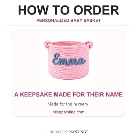 Personalized Baby Basket with Name, Rope Nursery Keepsake Storage, 3 Sizes