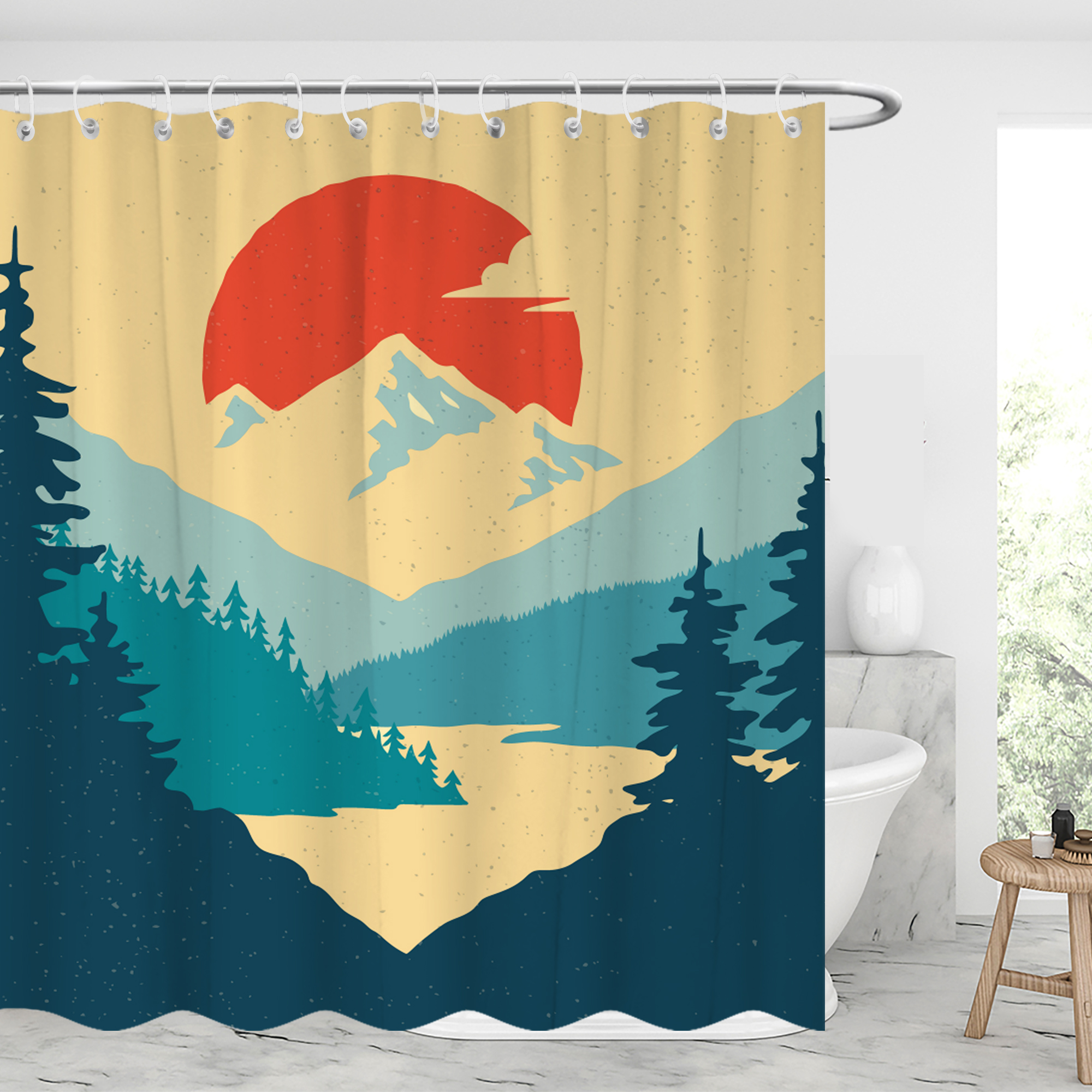 Snow Mountain Scenery Waterproof Shower Curtains With 12 Hooks-BlingPainting-Customized Products Make Great Gifts