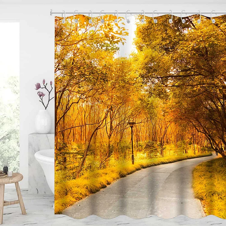 Thanksgiving Maple Leaves Holiday Fall  Waterproof Shower Curtains With 12 Hooks-BlingPainting-Customized Products Make Great Gifts