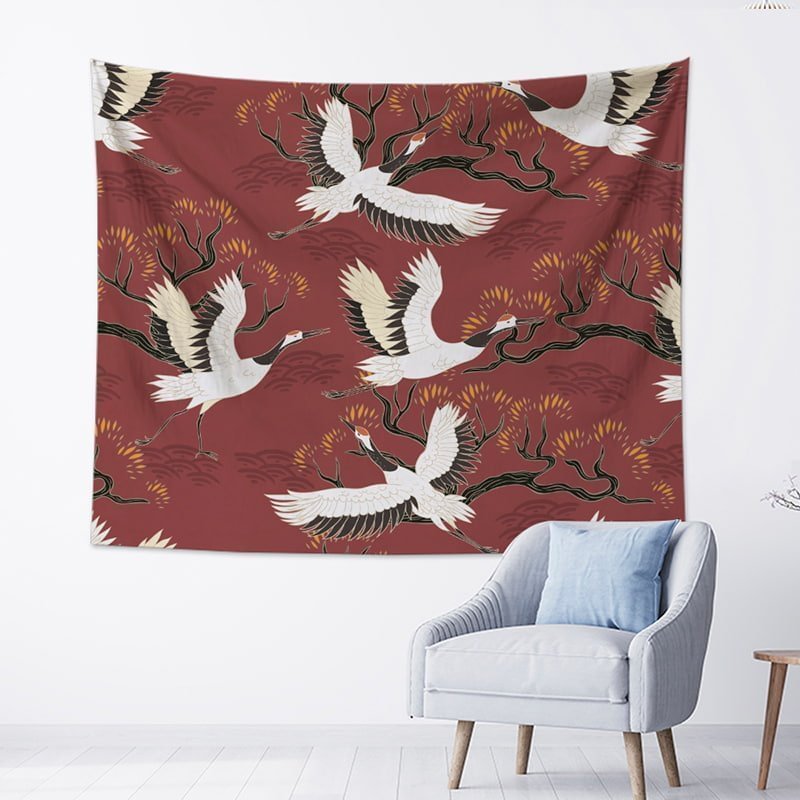 Flying White Crane Tapestry Wall Hanging-BlingPainting-Customized Products Make Great Gifts
