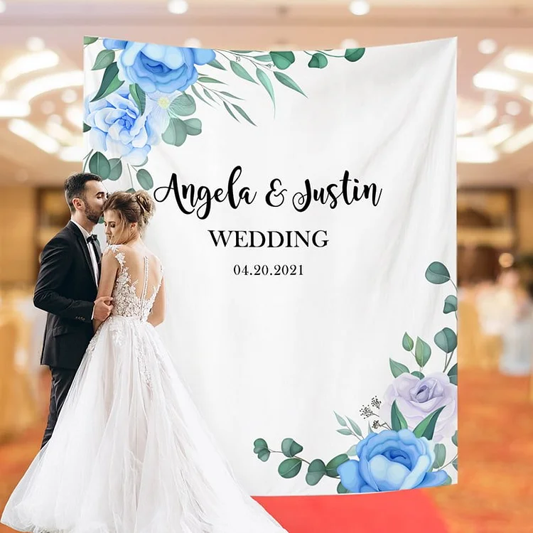 Custom Blue Flowers Wedding Backdrop-BlingPainting-Customized Products Make Great Gifts