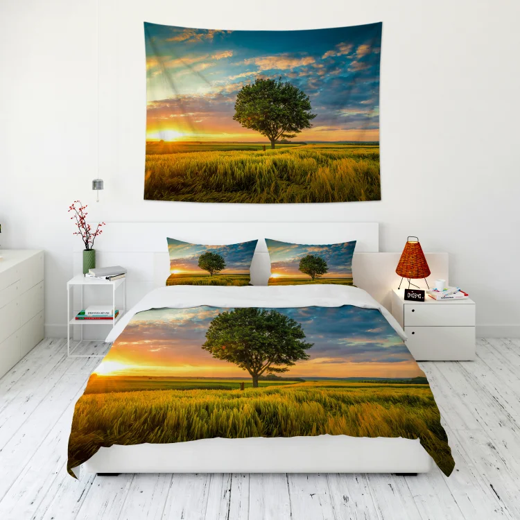 Sunset Landscape Tapestry Wall Hanging and 3Pcs Bedding Set Home Decor-BlingPainting-Customized Products Make Great Gifts