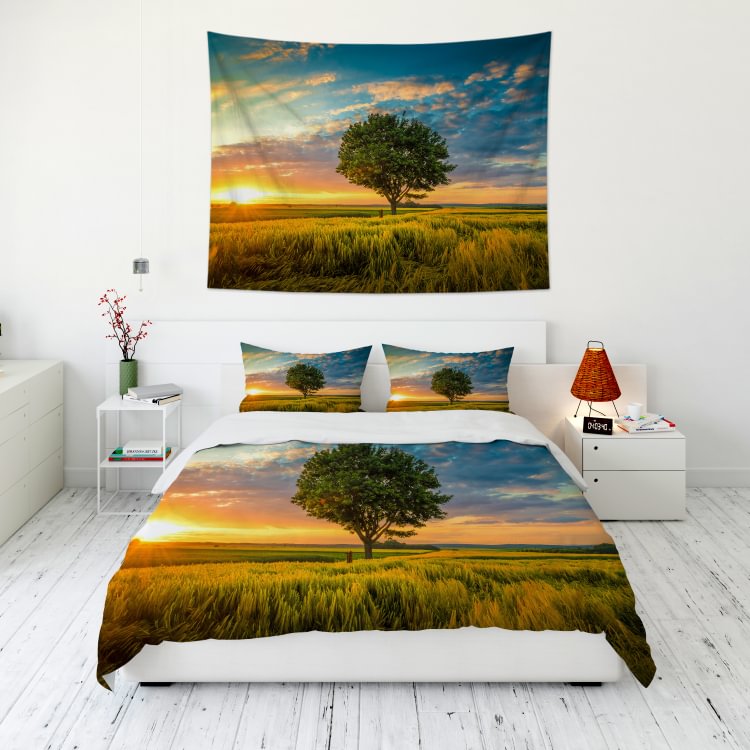 Sunset Landscape Tapestry Wall Hanging and 3Pcs Bedding Set Home Decor-BlingPainting-Customized Products Make Great Gifts