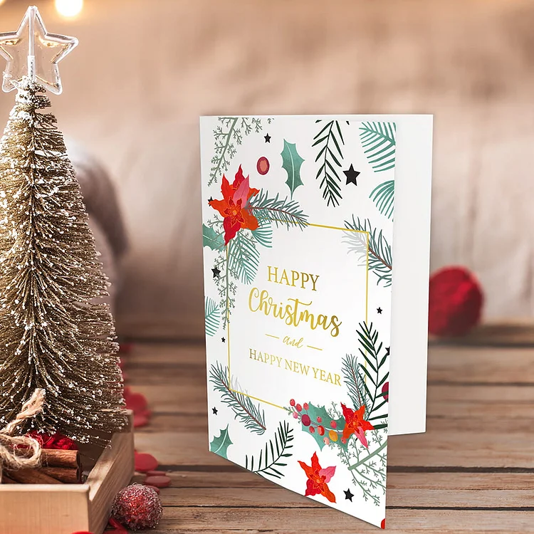 Christmas Poinsettia Pattern Card with Envelope 5*7 IN - Best Gifts-BlingPainting-Customized Products Make Great Gifts