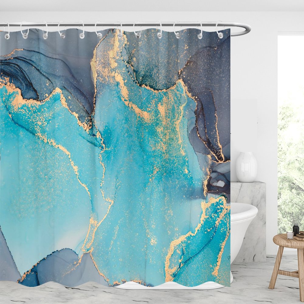 Glittering Dark Bluish Marbling Waterproof Shower Curtains With 12 Hooks-BlingPainting-Customized Products Make Great Gifts