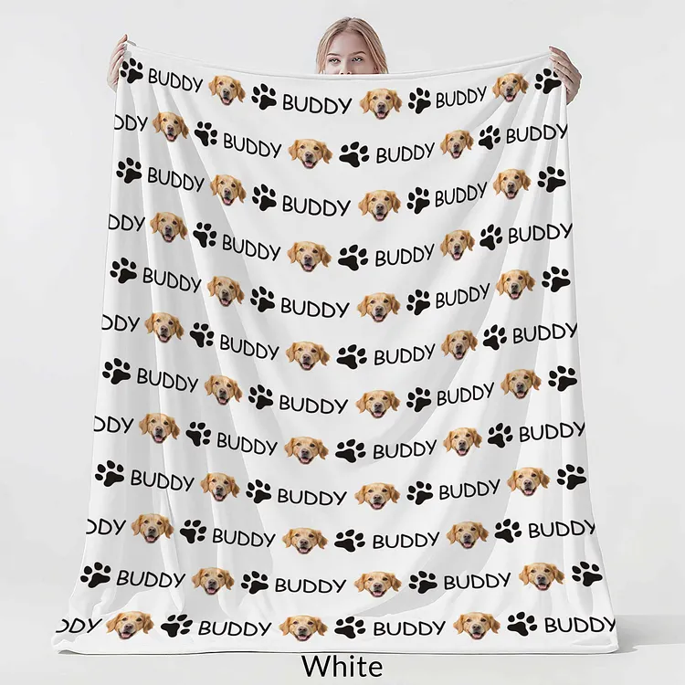 Personalized Pet Photo Blanket - Fleece Throw with Dog or Cat Face and Name