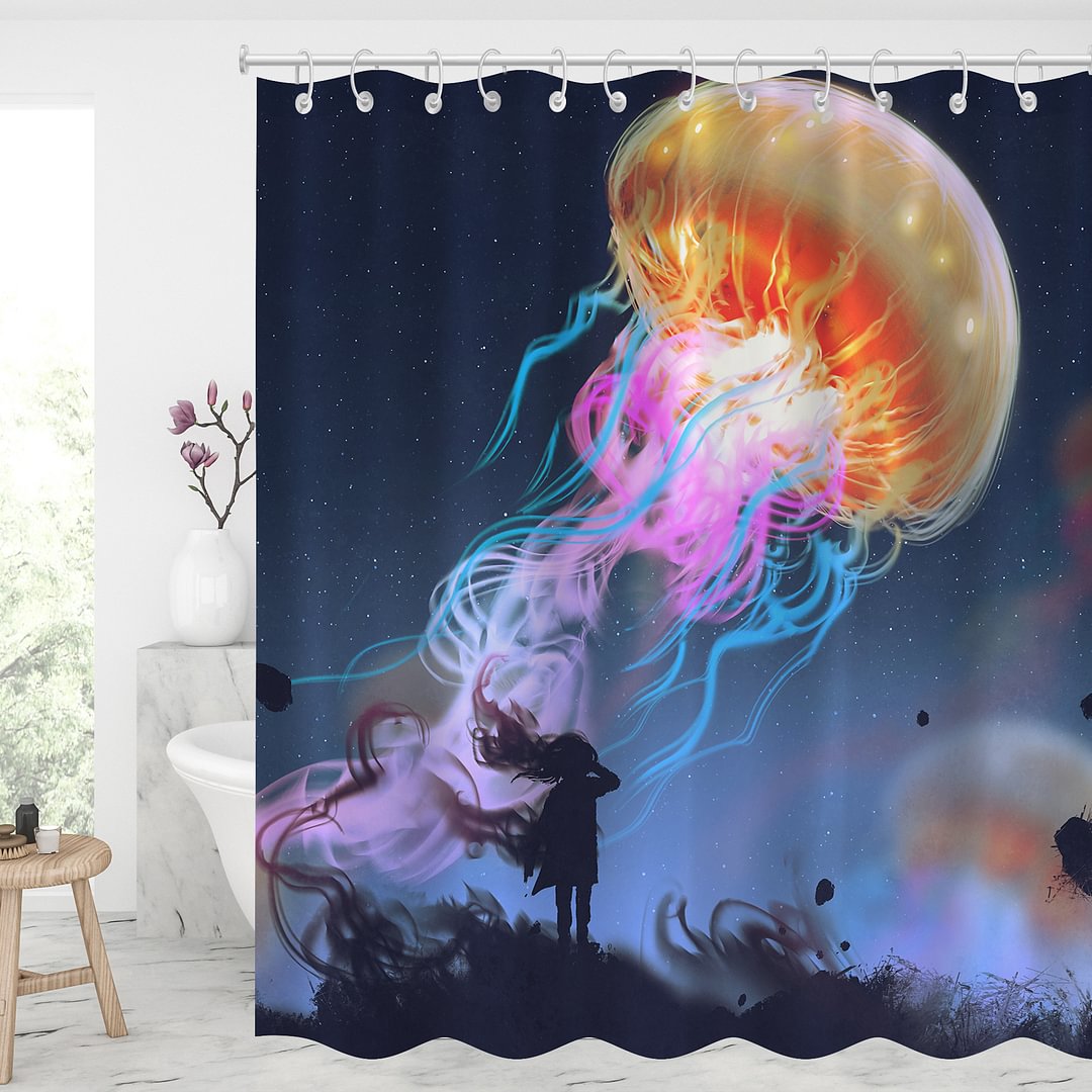 Starry Sky & Jellyfish Waterproof Shower Curtains With 12 Hooks-BlingPainting-Customized Products Make Great Gifts