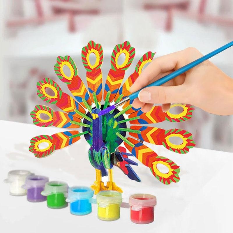 3D Wooden Puzzle Paint Kit for Kids----Gorgeous Peacock&Unicorn-BlingPainting-Customized Products Make Great Gifts