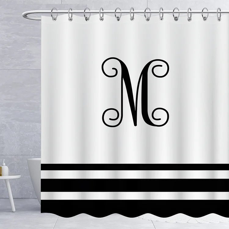 Custom Initial Letter Waterproof Shower Curtains With 12 Hooks-BlingPainting-Customized Products Make Great Gifts