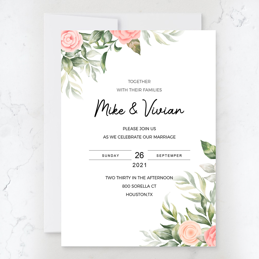 Custom Blush Floral Greenery Invitation Cards for Wedding with Envelopes 5*7 IN-BlingPainting-Customized Products Make Great Gifts