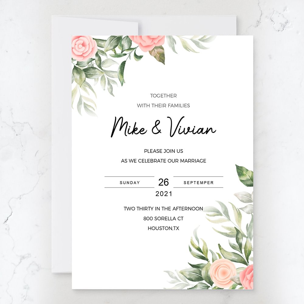 Custom Blush Floral Greenery Invitation Cards for Wedding with Envelopes 5*7 IN-BlingPainting-Customized Products Make Great Gifts