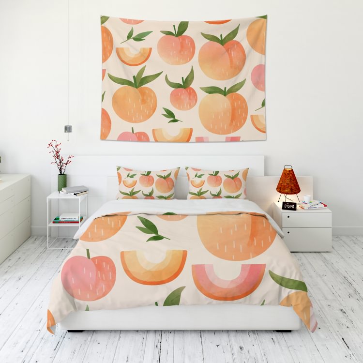 Peach Tapestry Wall Hanging and 3Pcs Bedding Set Home Decor-BlingPainting-Customized Products Make Great Gifts
