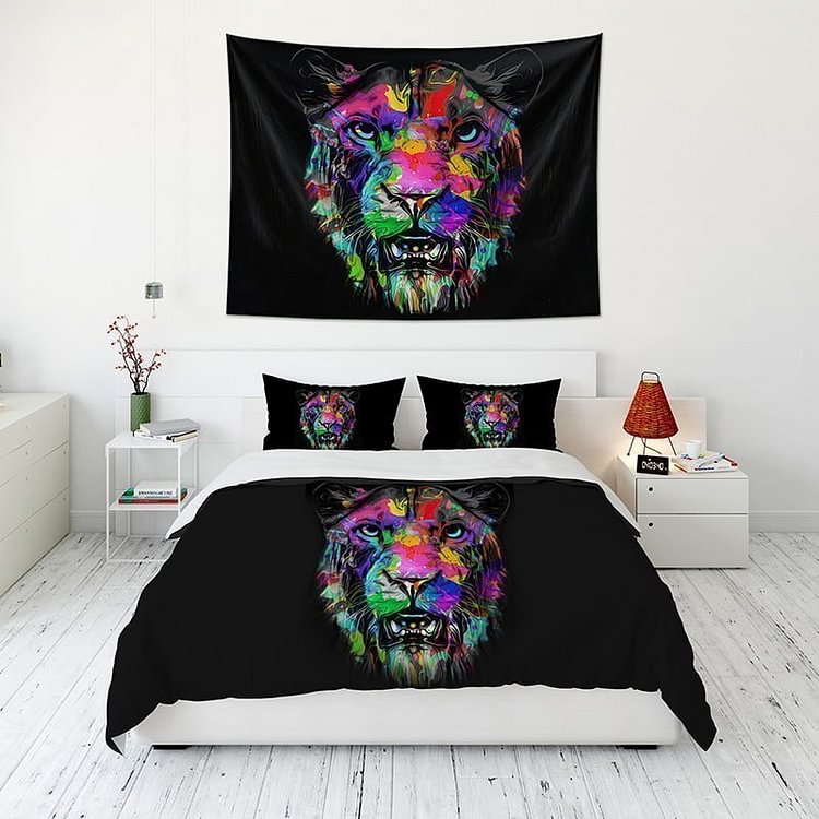 Colorful Tiger Tapestry Wall Hanging and 3Pcs Bedding Set Home Decor-BlingPainting-Customized Products Make Great Gifts