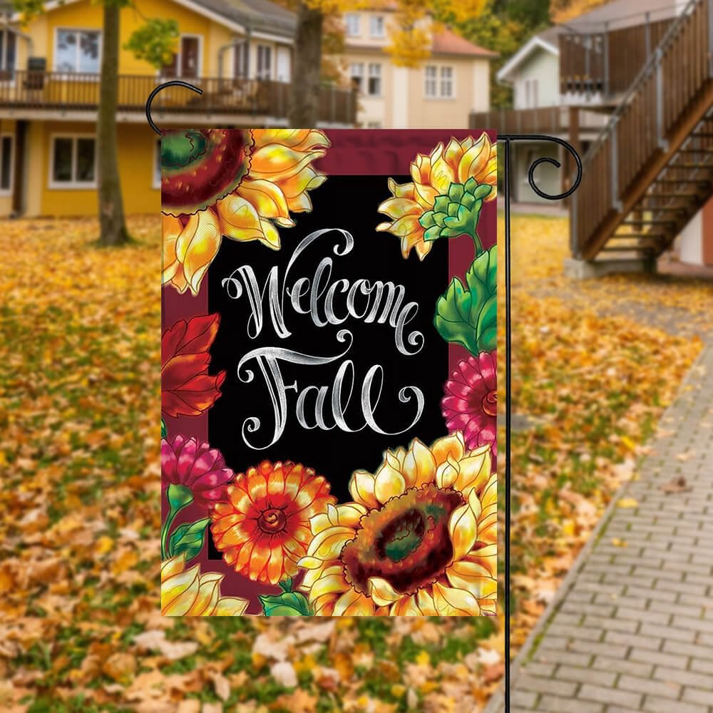 Thanksgiving Welcome Fall Sunflower Garden House Double Sided Flag -BlingPainting-Customized Products Make Great Gifts