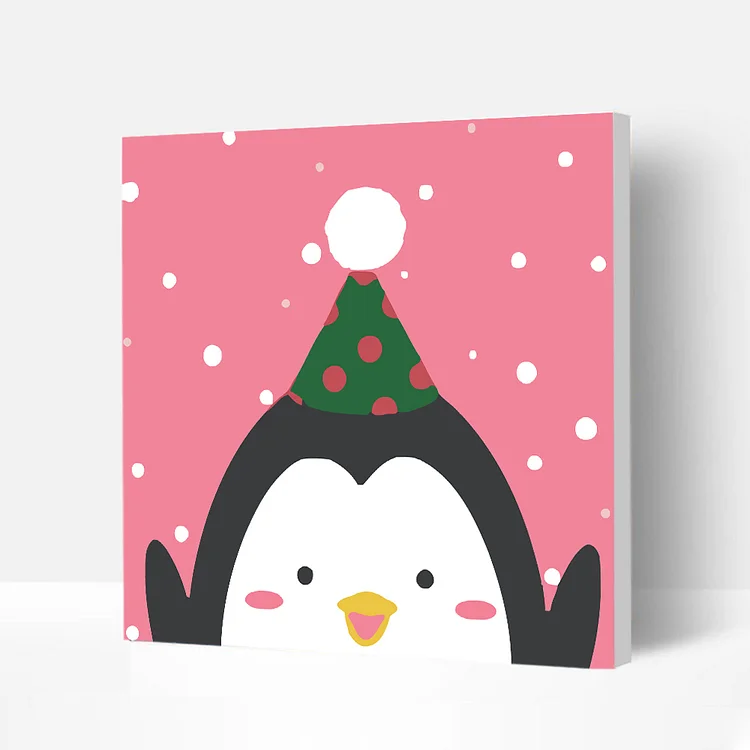 Eco-friendly Non-toxic Christmas Paint by Numbers Kit Wooden Framed for Kids & Families - Penguin with Christmas Hat 20*20, Top Gifts-BlingPainting-Customized Products Make Great Gifts