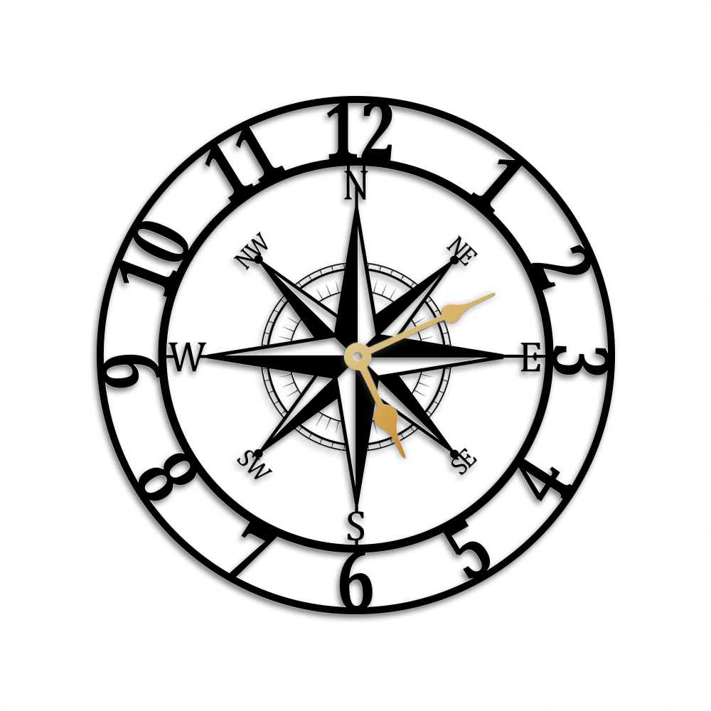 Compass Large Modern Silent Metal Wall Clock-BlingPainting-Customized Products Make Great Gifts