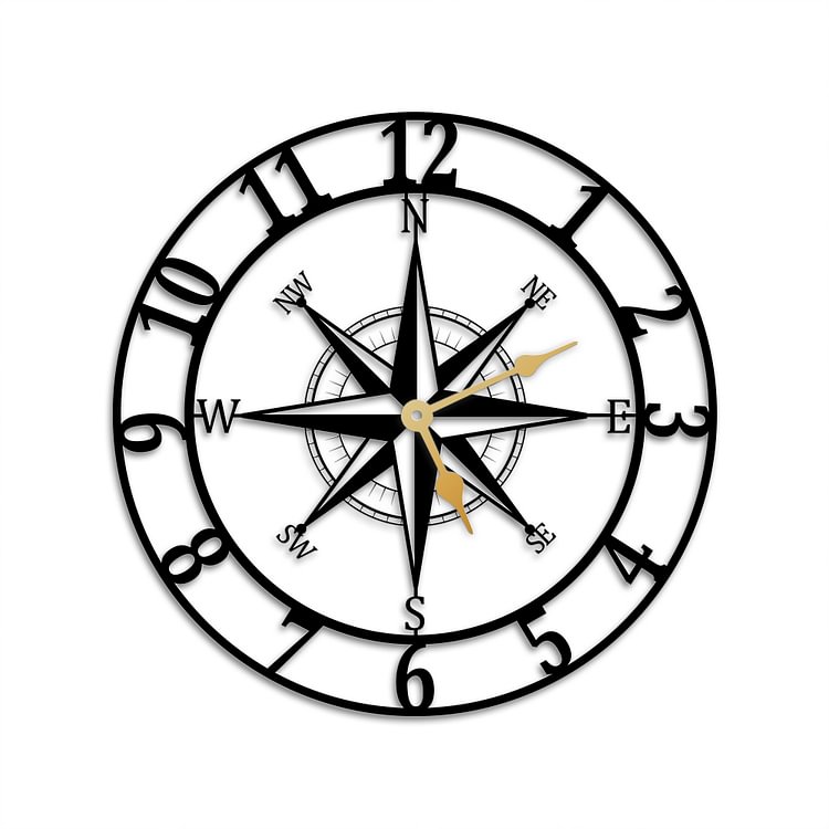 Compass Large Modern Silent Metal Wall Clock-BlingPainting-Customized Products Make Great Gifts
