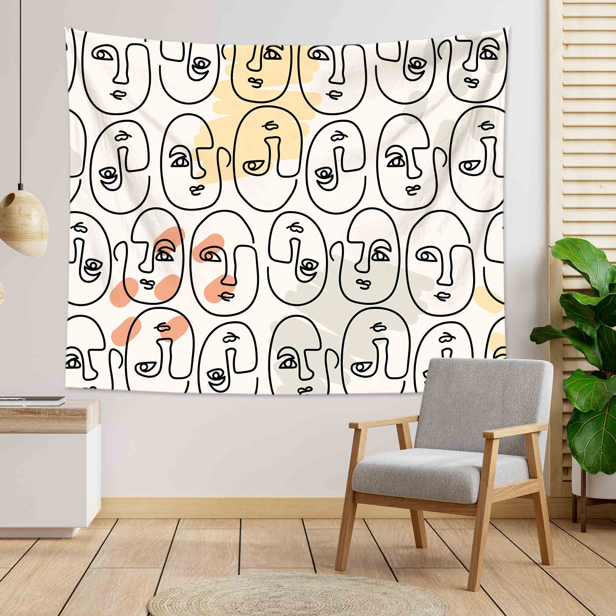 Abstract Line Art H Tapestry Wall Hanging-BlingPainting-Customized Products Make Great Gifts