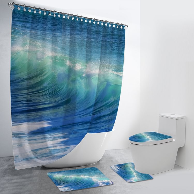 Sea Wave 4Pcs Bathroom Set-BlingPainting-Customized Products Make Great Gifts