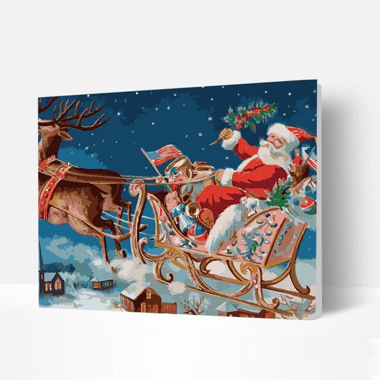 Christmas Paint by Numbers Kit - Santa Claus and Elk Sleigh-BlingPainting-Customized Products Make Great Gifts