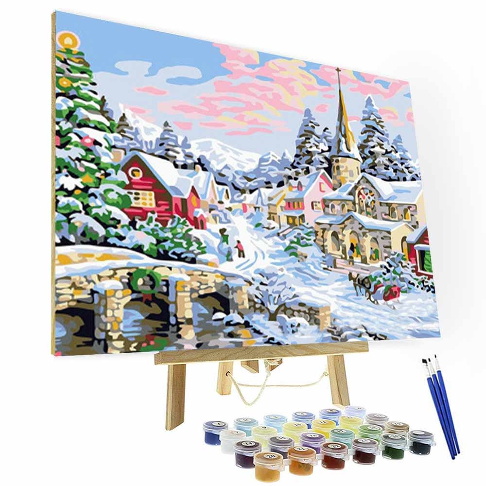 Paint by Numbers Kit - Christmas Snow Scene, Best Gifts-BlingPainting-Customized Products Make Great Gifts