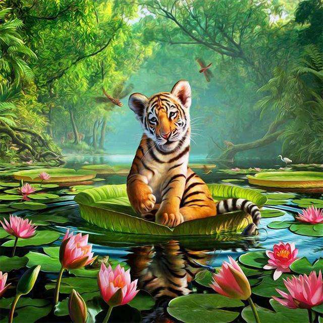 Little tiger in the lotus pond-BlingPainting-Customized Products Make Great Gifts