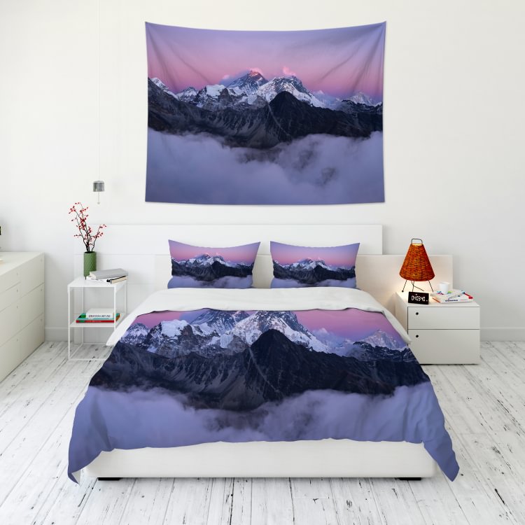 Beautiful Scenery of the Summit of Mount Everest Tapestry Wall Hanging and 3Pcs Bedding Set Home Decor-BlingPainting-Customized Products Make Great Gifts