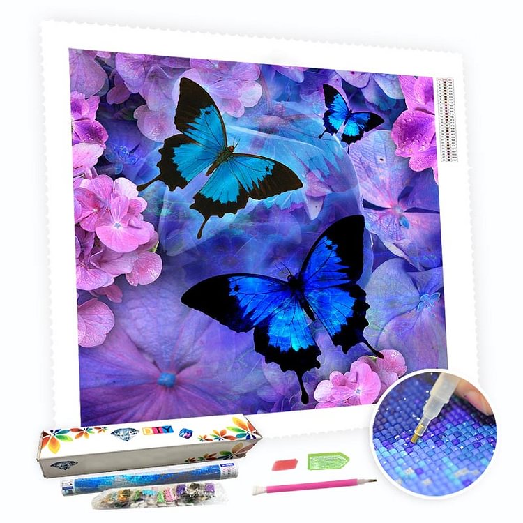 DIY Diamond Painting Kit for Adults - Blue Butterfly & Flowers-BlingPainting-Customized Products Make Great Gifts
