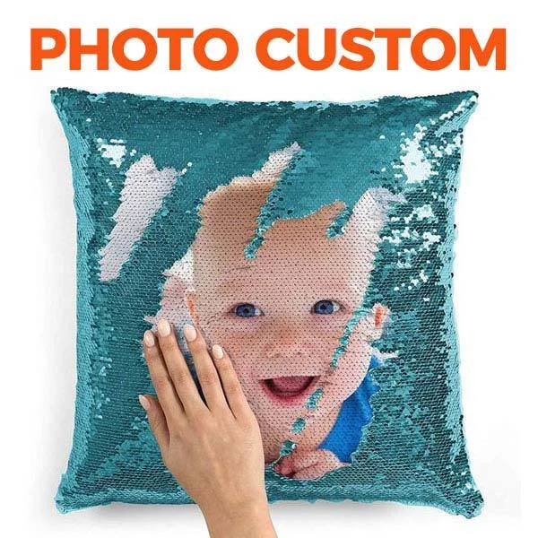 Custom Sequin Pillow Personalized Mermaid Sequin Throw Pillow with Photo Best Christmas Gifts for Mom