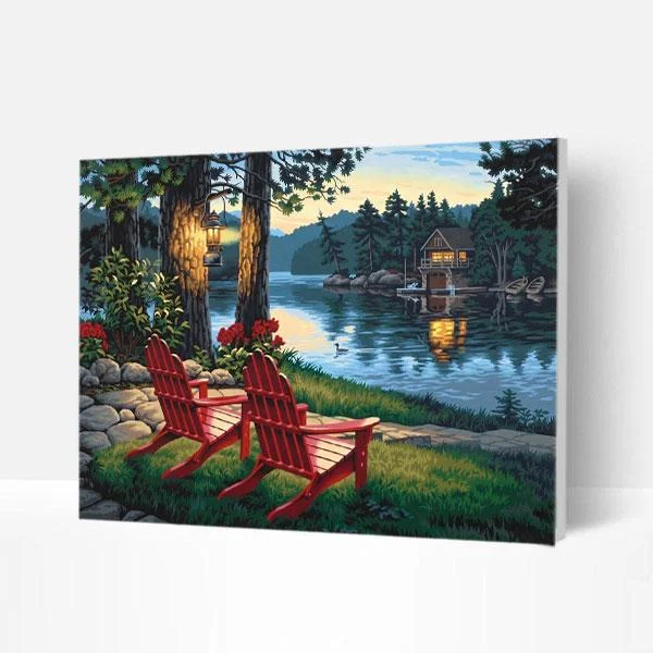 Paint by Numbers Kit - Red Chair by The Lake-BlingPainting-Customized Products Make Great Gifts