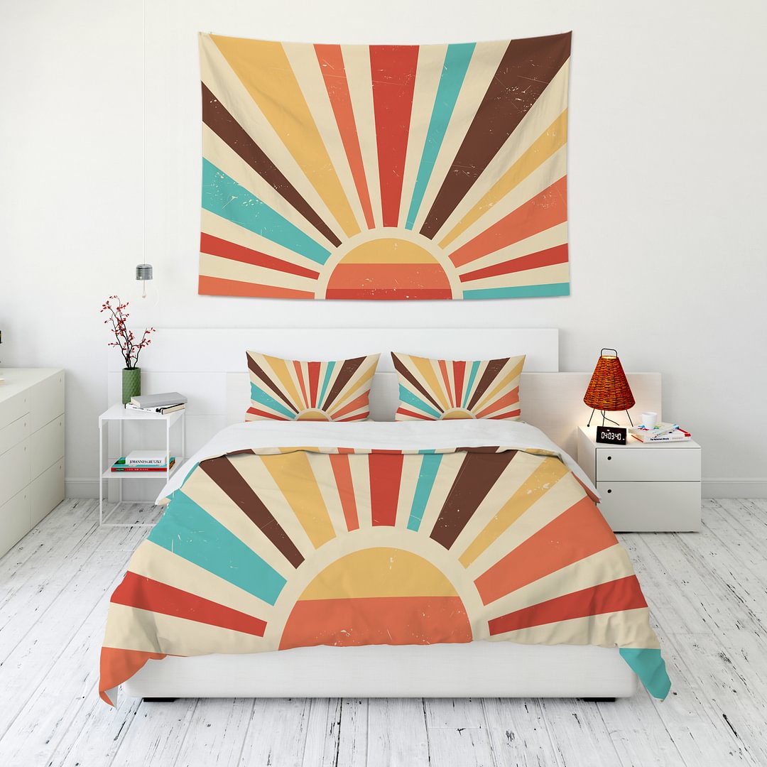 Vintage Sun Tapestry Wall Hanging and 3Pcs Bedding Set Home Decor-BlingPainting-Customized Products Make Great Gifts