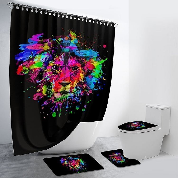 Colorful Lion 4Pcs Bathroom Set-BlingPainting-Customized Products Make Great Gifts