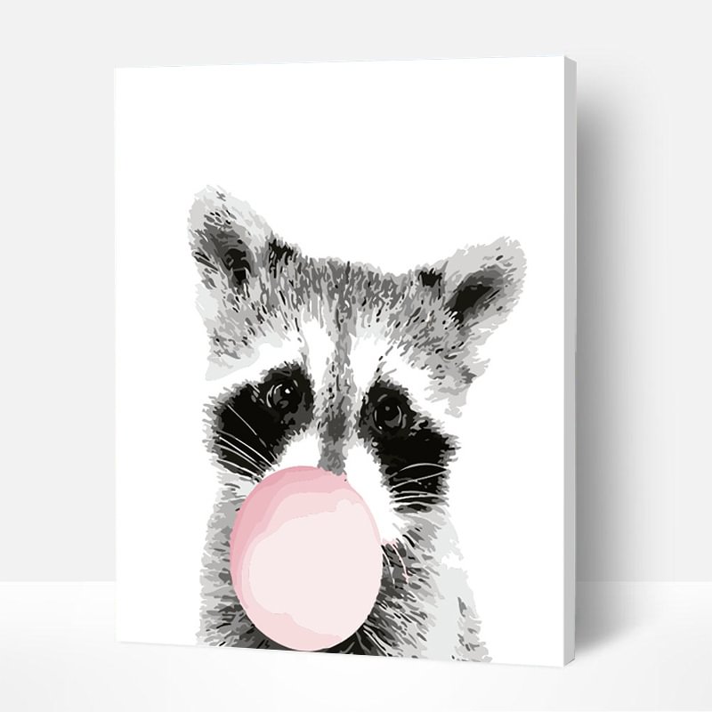 Paint by Numbers Kit - Little Raccoon Blowing Pink Bubbles-BlingPainting-Customized Products Make Great Gifts