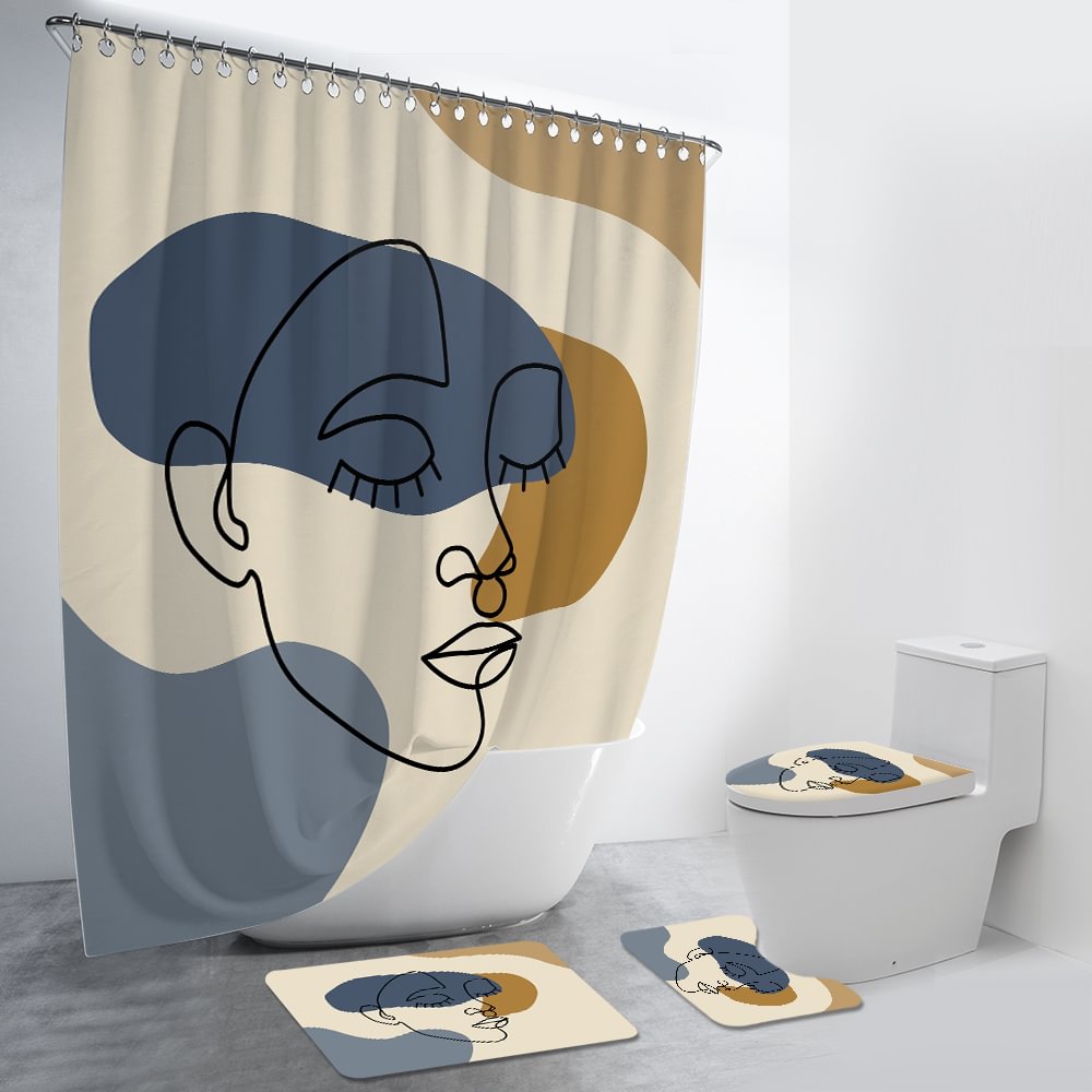 Abstract Background With Art Line Face 4Pcs Bathroom Set-BlingPainting-Customized Products Make Great Gifts