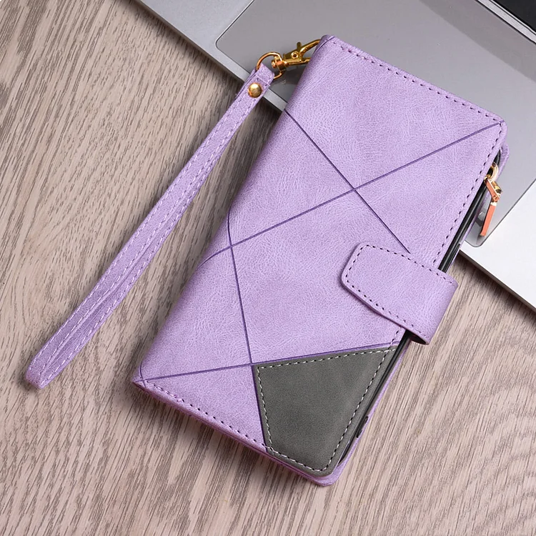 Zipper Leather Flip Wallet Case For iPhone