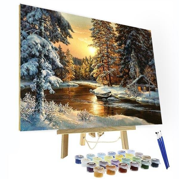 Paint by Numbers Kit - Snowy Forest Sunset-BlingPainting-Customized Products Make Great Gifts