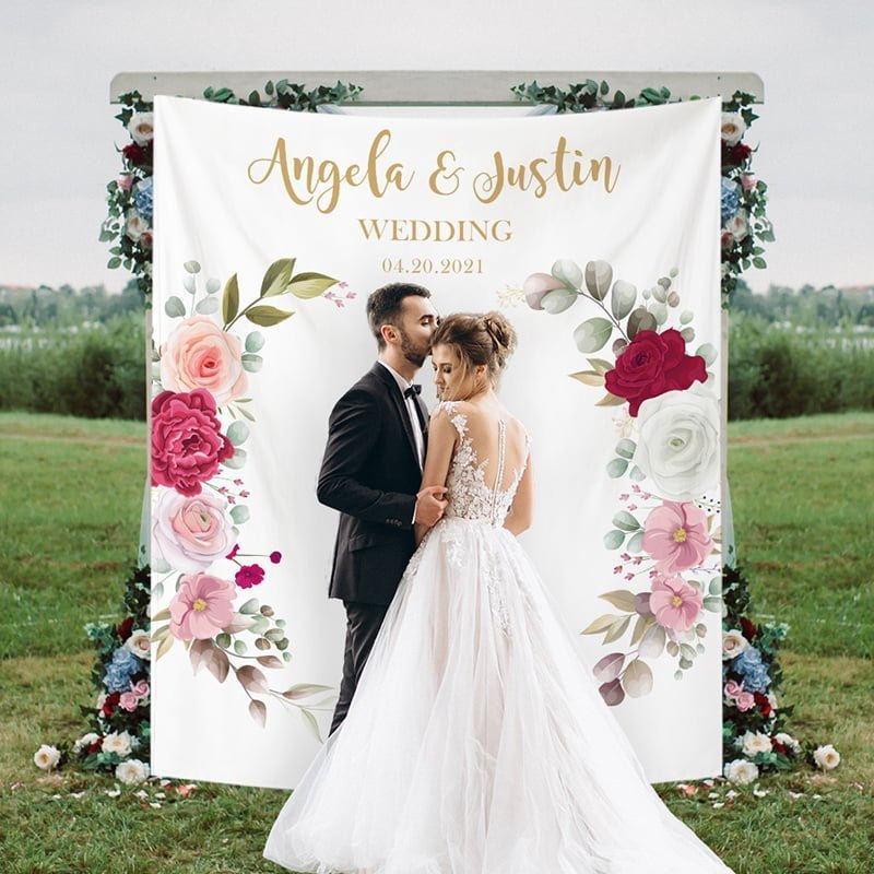 Custom Burgundy Blush Floral Wedding Backdrop-BlingPainting-Customized Products Make Great Gifts