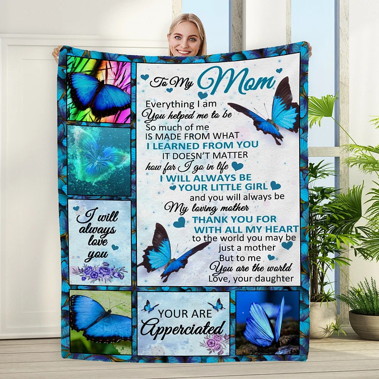 Blue Butterflies Fleece Blanket, A Letter From Daughter, Gifts for Mom-BlingPainting-Customized Products Make Great Gifts