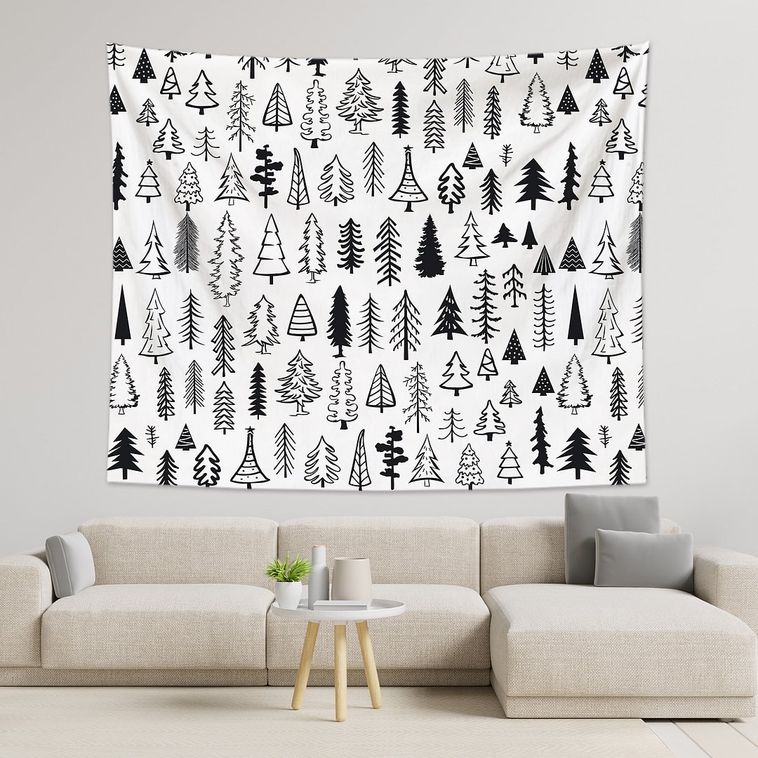 Line Art Christmas Trees Tapestry Wall Hanging Living Room Bedroom Decor-BlingPainting-Customized Products Make Great Gifts
