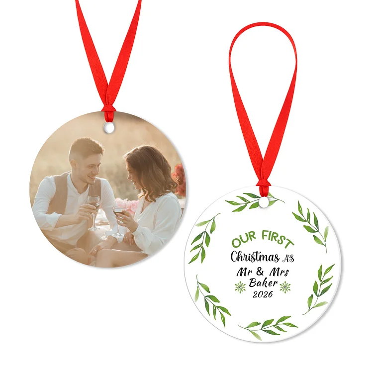 Custom Double-Sided Round Christmas Ornament – Personalized Photo & Text Acrylic Keepsake with Red Ribbon, Perfect Holiday Gift