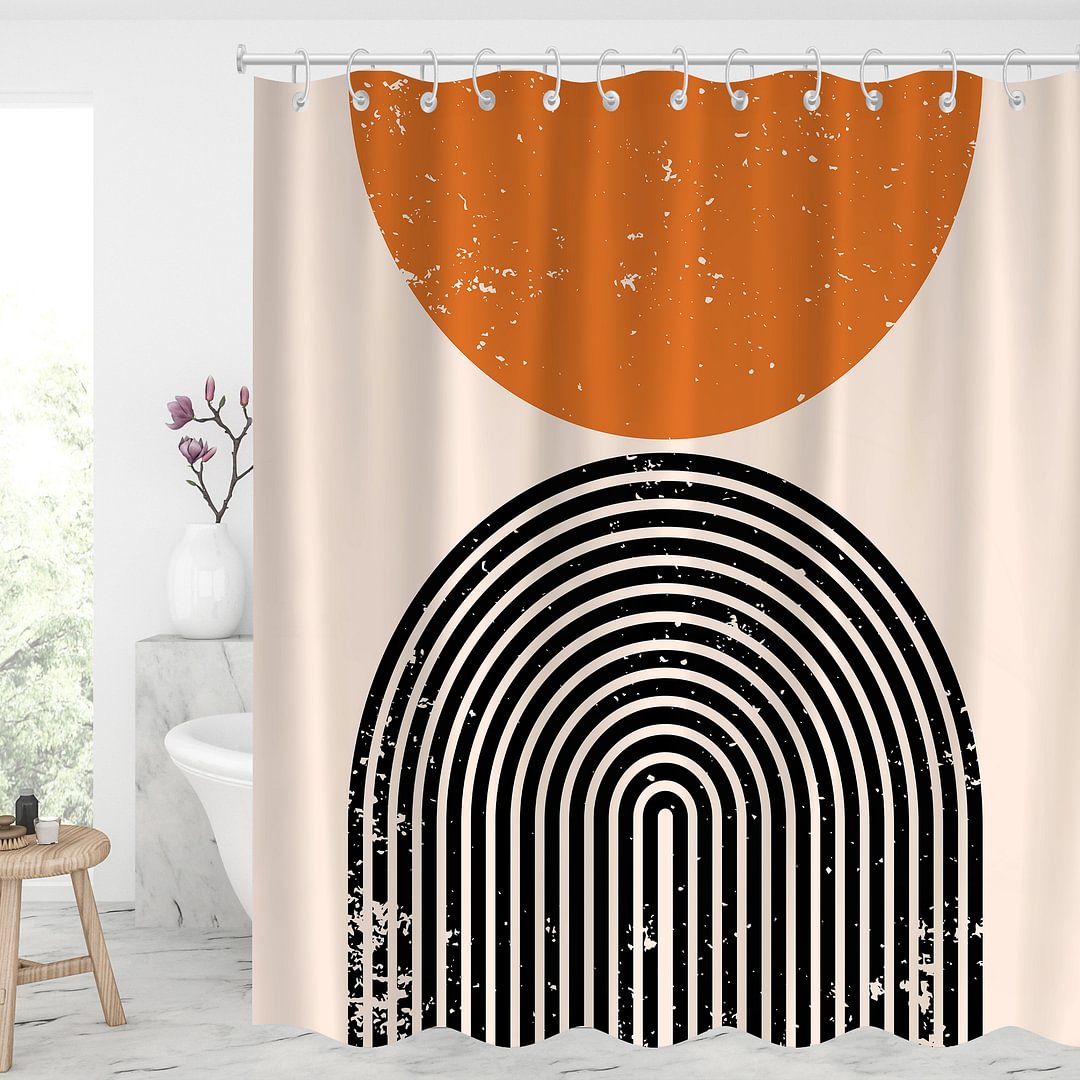 Waterproof Shower Curtains With 12 Hooks Bathroom Decor - Retro Circle-BlingPainting-Customized Products Make Great Gifts