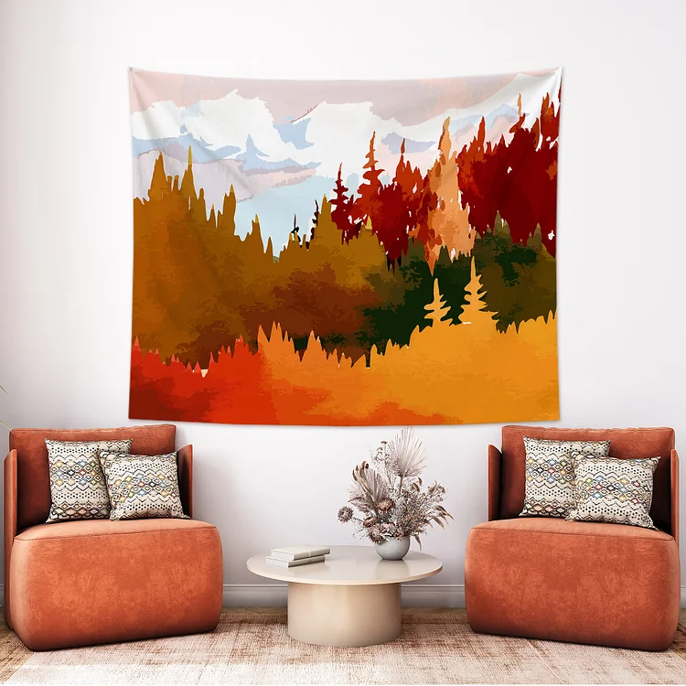 Watercolor Autumn Landscape Tapestry Wall Hanging-BlingPainting-Customized Products Make Great Gifts