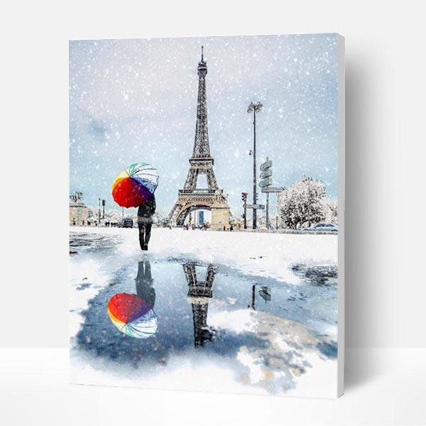 Paint by Numbers Kit - Snowy Eiffel Tower Landscape-BlingPainting-Customized Products Make Great Gifts