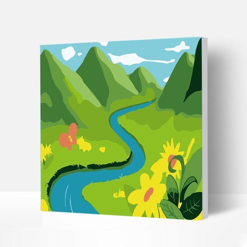 Eco-friendly Non-toxic Painting Wall Art with Painting Kits For Kids and Families - Mountain Stream, Wooden Framed, 8*8 IN-BlingPainting-Customized Products Make Great Gifts